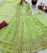 Parrot green green fendy silk embroidered stitched kurta set
