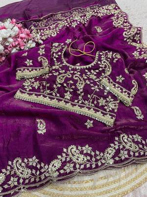 Dark Magenta Color sequence And embroidery work Satin Saree 2