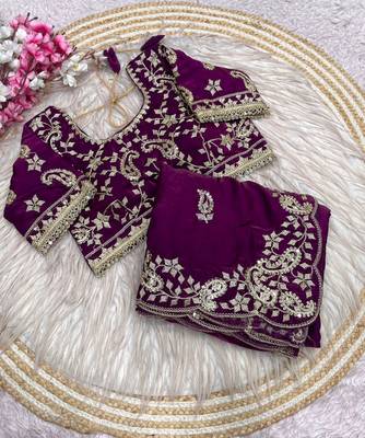 Dark Magenta Color sequence And embroidery work Satin Saree 3