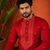 RED EMBROIDERY WITH SEQUENCE WORK DESIGN ON SILKY SILK FABRIC MENS KURTA PAJAMA SET