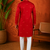RED EMBROIDERY WITH SEQUENCE WORK DESIGN ON SILKY SILK FABRIC MENS KURTA PAJAMA SET