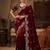 Maroon Color sequence And embroidery work Satin Saree