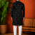 BLACK EMBROIDERY WITH SEQUENCE WORK DESIGN ON SILKY SILK FABRIC MENS KURTA PAJAMA SET