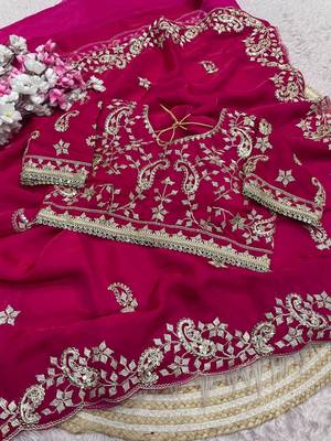PinkColor sequence And embroidery work Satin Saree 3
