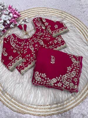 PinkColor sequence And embroidery work Satin Saree 4