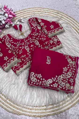 PinkColor sequence And embroidery work Satin Saree