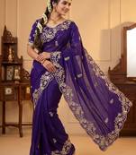 purple Color sequence And embroidery work Satin Saree