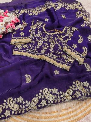 purple Color sequence And embroidery work Satin Saree 4