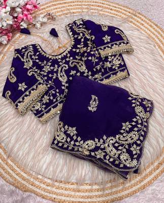 purple Color sequence And embroidery work Satin Saree 5