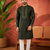BOTTAL GREEN EMBROIDERY WITH SEQUENCE WORK DESIGN ON SILKY SILK FABRIC MENS KURTA PAJAMA SET