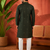 BOTTAL GREEN EMBROIDERY WITH SEQUENCE WORK DESIGN ON SILKY SILK FABRIC MENS KURTA PAJAMA SET