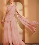 Peach crepe pearlwork  sharara set