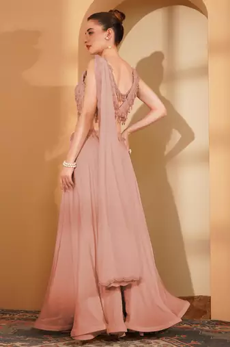 Peach crepe pearlwork  sharara set