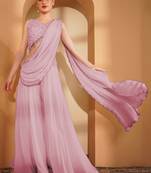 Pink crepe pearlwork  sharara set