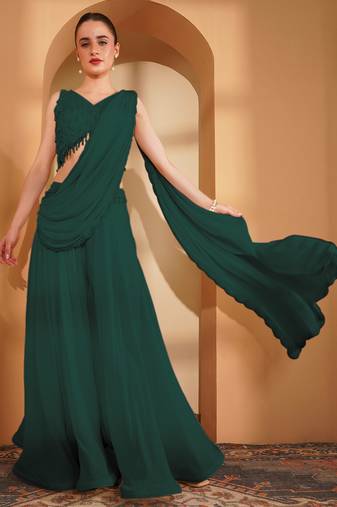 Dark green crepe pearlwork  sharara set