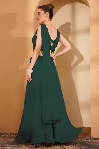 Dark green crepe pearlwork  sharara set