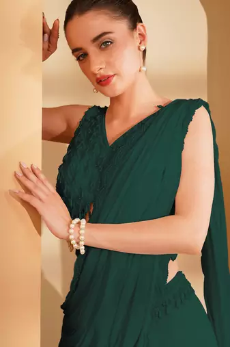 Dark green crepe pearlwork  sharara set
