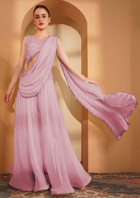 Pink crepe pearlwork  sharara set 4