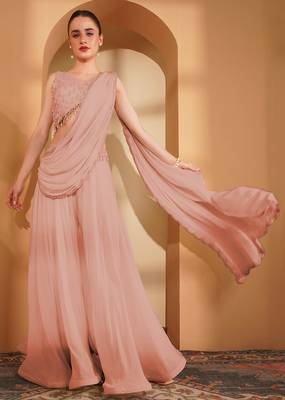 Peach crepe pearlwork  sharara set 4