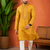 YELLOW EMBROIDERY WITH SEQUENCE WORK DESIGN ON SILKY SILK FABRIC MENS KURTA PAJAMA SET