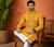 YELLOW EMBROIDERY WITH SEQUENCE WORK DESIGN ON SILKY SILK FABRIC MENS KURTA PAJAMA SET