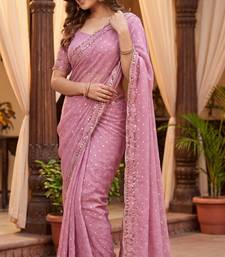Onion Pink Color  Beads Work Silk Blend Saree