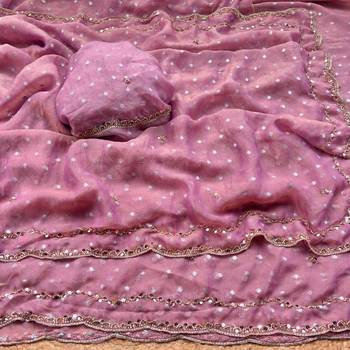 Onion Pink Color  Beads Work Silk Blend Saree 2
