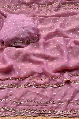 Onion Pink Color  Beads Work Silk Blend Saree