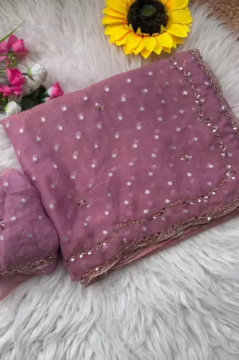 Onion Pink Color  Beads Work Silk Blend Saree