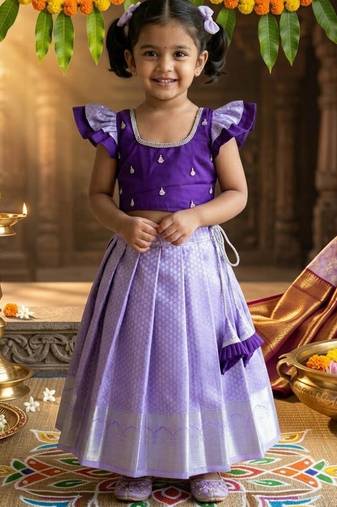 Girls lavender jacquard lehenga choli with dupatta set