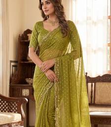 Olive Color  Beads Work Silk Blend Saree