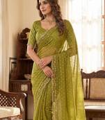 Olive Color  Beads Work Silk Blend Saree
