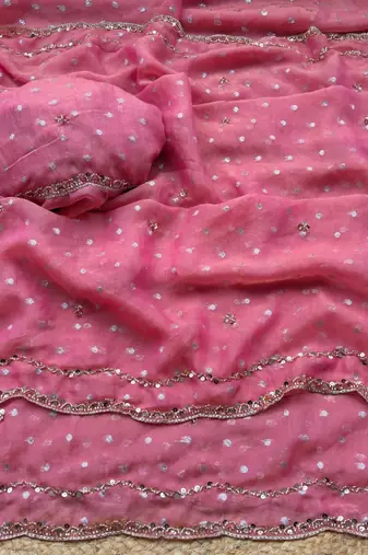 Pink Color  Beads Work Silk Blend Saree