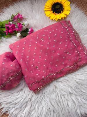 Pink Color  Beads Work Silk Blend Saree 3