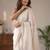 White Color  Beads Work Silk Blend Saree