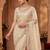 White Color  Beads Work Silk Blend Saree
