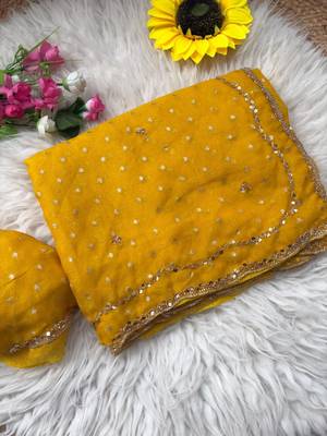 Yellow Color  Beads Work Silk Blend Saree 4