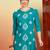 Women's turquoise blue ethnic motifs lucknowi chikankari embroidered floral a-line short kurtis