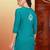 Women's turquoise blue ethnic motifs lucknowi chikankari embroidered floral a-line short kurtis