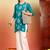 Women's turquoise blue ethnic motifs lucknowi chikankari embroidered floral a-line short kurtis