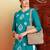 Women's turquoise blue ethnic motifs lucknowi chikankari embroidered floral a-line short kurtis