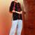 Women black & red floral buttis embroidered lucknowi chikankari short kurtis