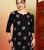Women black floral buttis embroidered lucknowi chikankari rayon cotton short kurtis