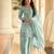 Sea green simar silk blend mirror work kurta palazzo set with dupatta