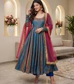 Sindoor silk blend anarkali gown set with net dupatta