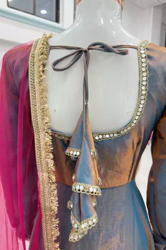 Sindoor silk blend anarkali gown set with net dupatta