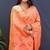 Peach orange banarasi silk blend saree with zari floral weaving