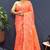 Peach orange banarasi silk blend saree with zari floral weaving