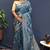 Teal blue banarasi silk blend saree with zari floral weaving