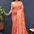 Salmon pink banarasi silk blend saree with zari floral weaving